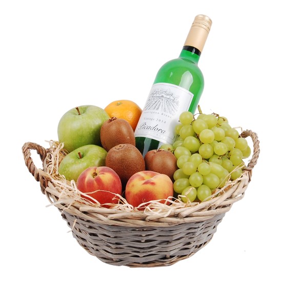 Fruitmand met witte wijn bestellen